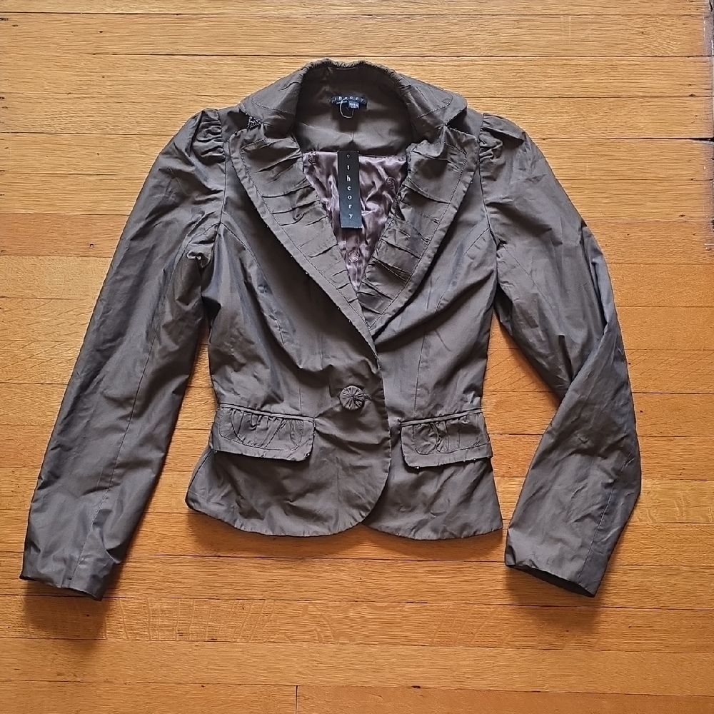 NWT, Theory, Camille, Rain Jacket Material Blazer, Brown, Size 0P